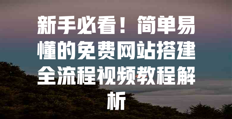 新手必看!简单易懂的免费网站搭建全流程视频教程解析 一