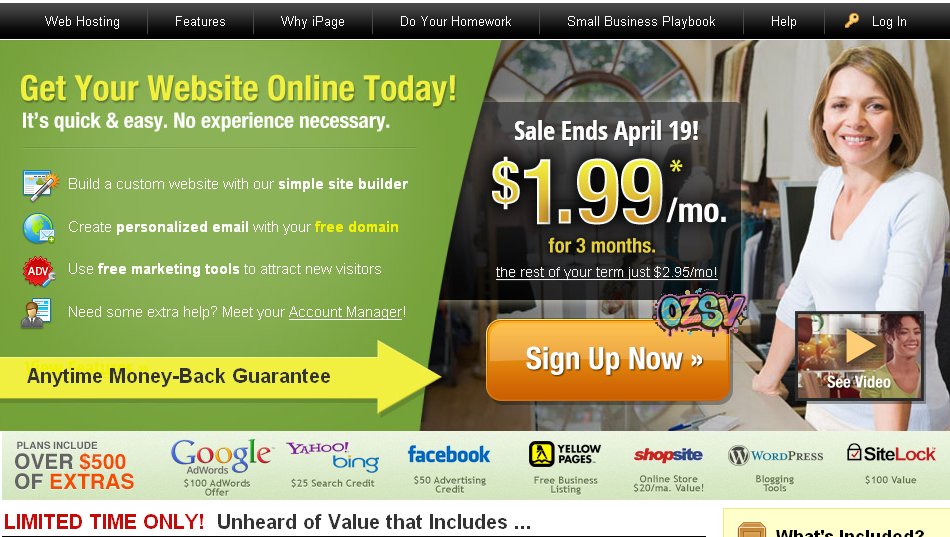 ipage ipage-1.99美元/月不限空间/不限建站/送域名一个