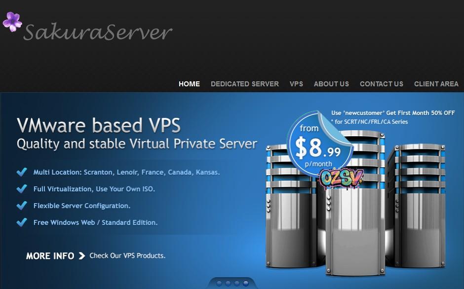 sakuraserver sakuraserver vmware vps/4.49美元/月/1g内存/50g SSD/G口
