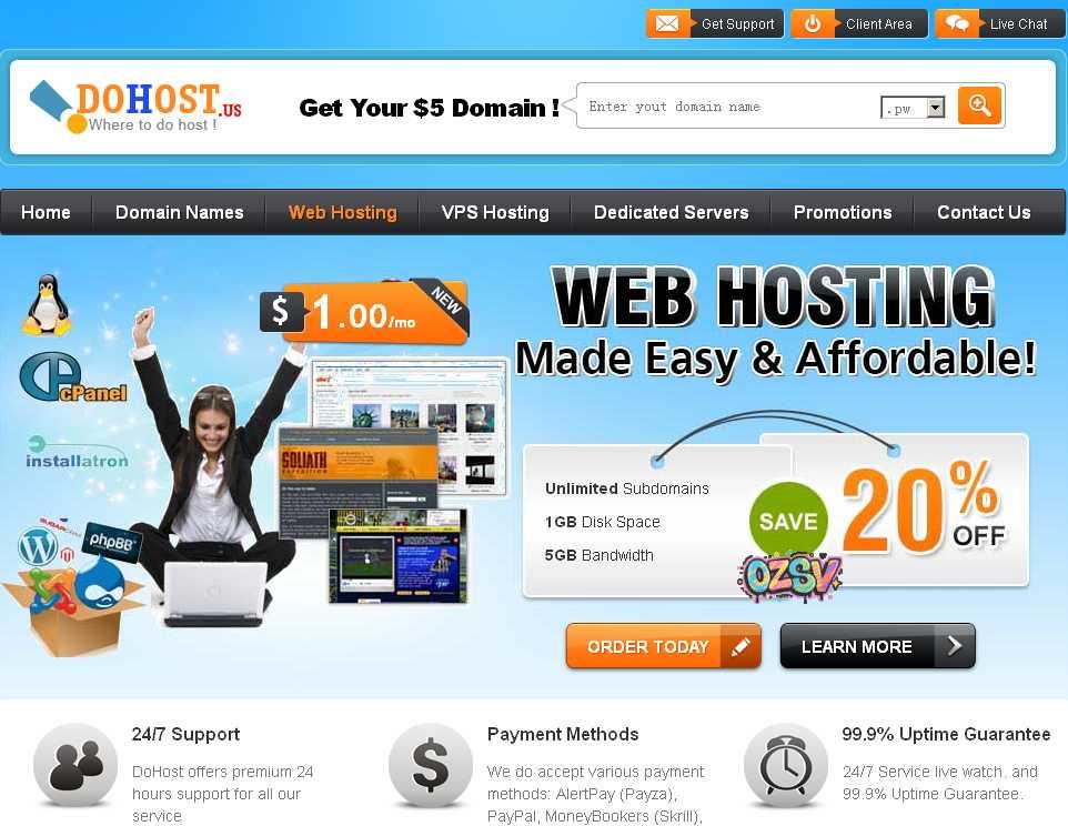 dohost-5$/winXp/7/256m内存/10g硬盘/500g流量-欧站网