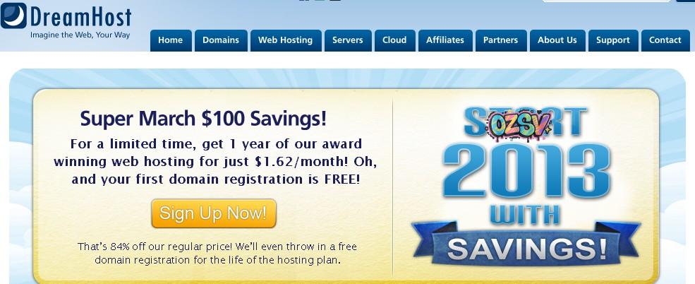 dreamhost dreamhost1.62美元/月送域名一个