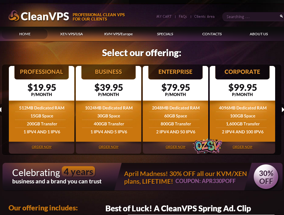 cleanvps cleanvps-256M内存xen月付3.98美元