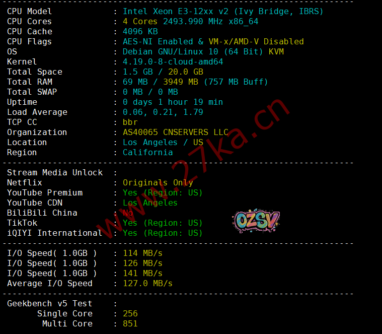 稳爱云美国Cera云服务器，1Gbps大带宽简单测评一下（美国原生IP、解锁美区tiktok）-欧站网