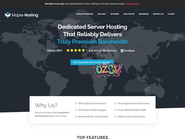 Maple-Hosting：#黑五# 荷兰抗投诉服务器，$249/月，2*e5-2650/128g内存/8T SSD/1Gbps独享带宽