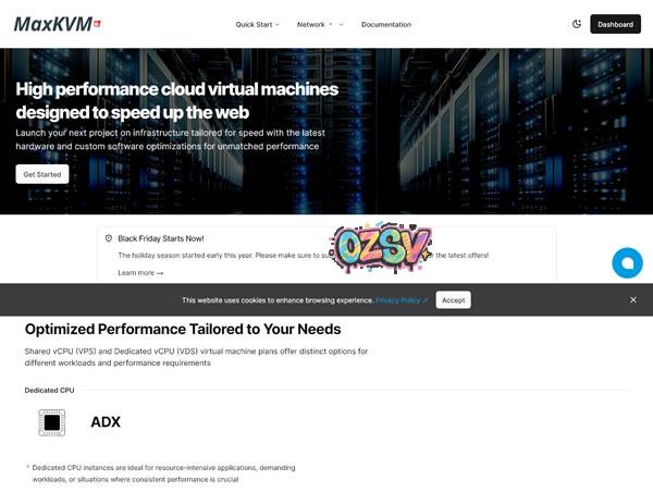 MaxKVM：#黑五# 大带宽VPS，6.9折，$2.16/月起，1核/1G内存/30G SSD，10Gbps+端口(双40G上行)，1TB月流量-欧站网