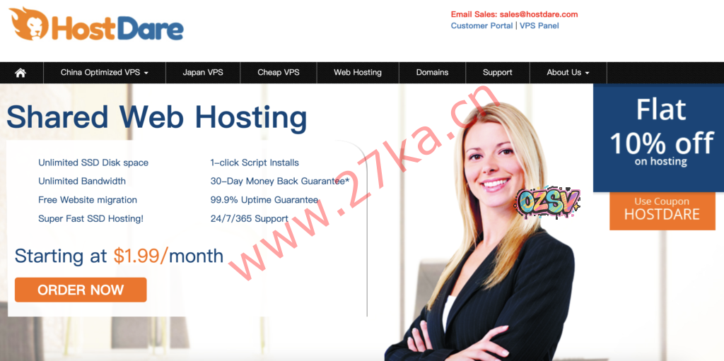 HostDare:美国洛杉矶VPS四折+双倍内存+双倍流量,$10.4/起,1TB流量,200Mbps带宽-欧站网