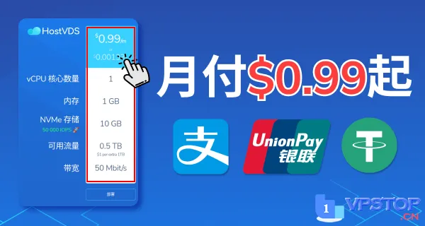 揭秘性价比之王！美国IP仅需0.99美元/月，1核1GB内存VPS，畅享10GB空间与0.5TB流量，50Mbps端口，HostVDS带你领略极致性价比！_欧站速维